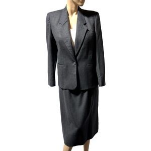 Bretton Place Skirt Suit Women’s Size 12 Midi Gray 100% Wool Career Vintage USA